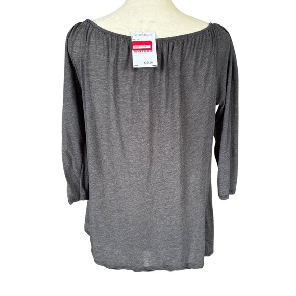 James Perse standard black stretchy 3/4 sleeve lightweight top blouse size 2 NWT - Picture 4 of 9